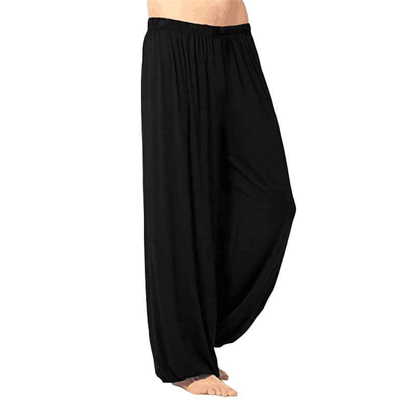 Men's Summer Pants Baggy Pants Beach Pants Harem Pants Boho Pants Elastic Waist Flowy Solid Color Comfort Breathable Casual Daily Beach Hippie Yoga Black White Micro-elastic 2025 - $18.99 –P8