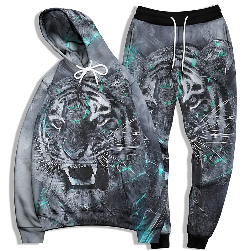 Homme Ensemble Survetement Ensemble de sweats à capuche Noir et Blanc Noir Noir + blanc Jaune Gris Claire Capuche Graphic tigre 2 Pièces Imprimer Sport & Loisir Casual Des sports 3D effet basique de 2025 ? $31.99 –P11