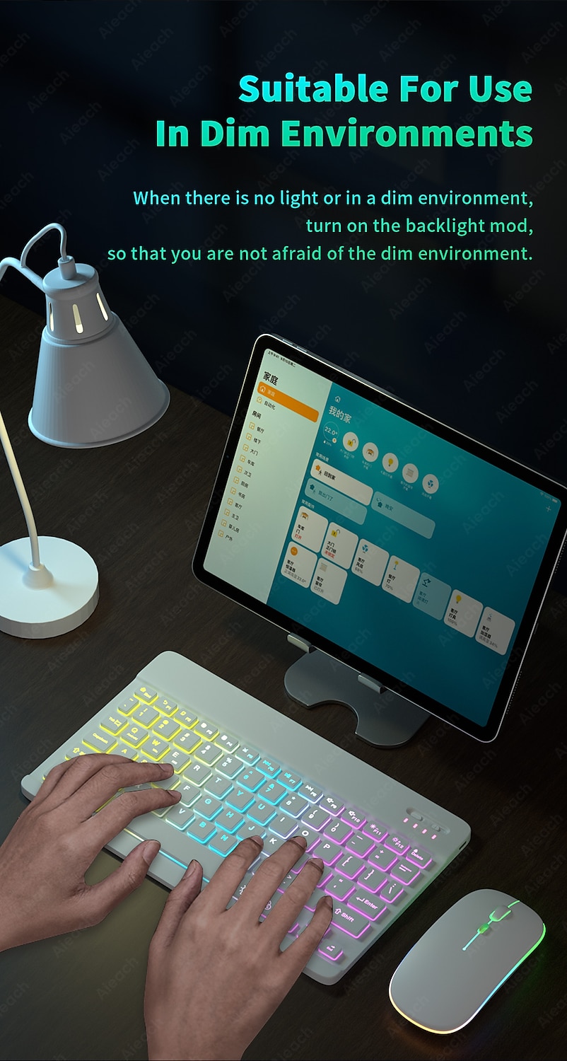 Keyboard and Mouse Combo For Tablet Android iOS Windows, Wireless Slim Mouse Keyboard Combo, Bluetooth Rainbow Backlit Keyboard 2025 - $43.99 –P11