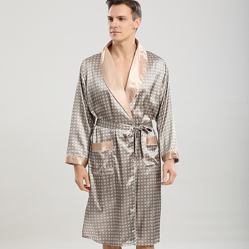 Men's Patterned Satin Nightgown - Luxury Long Sleepwear Robe