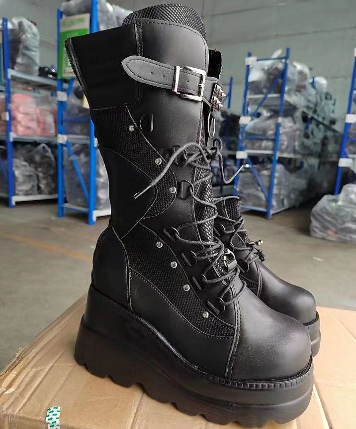 Damen Schuhe Kampfstiefel mit mittlerer Wade Runder Zeh Punk Punk & Gothic Blockabsatz Schuhe Lolita Schwarz Weiß PU-Leder 2025 - $75.99 –P5