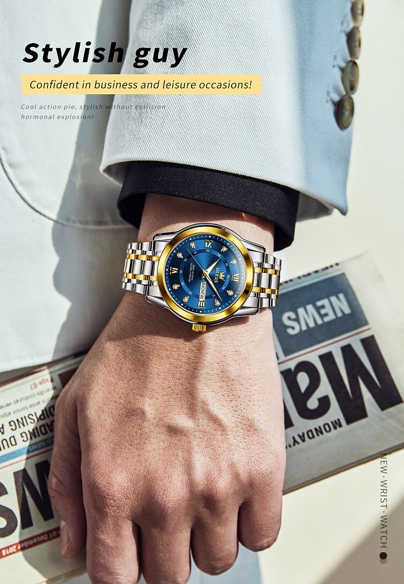 OLEVS Quartz Horloge Cadeau voor mannen Luxe Diamanten Gouden Horloge Waterdicht Luminous RVS Zaken Mannen Quartz Horloge Mannen Horloge 2026 - $35.99 –P4