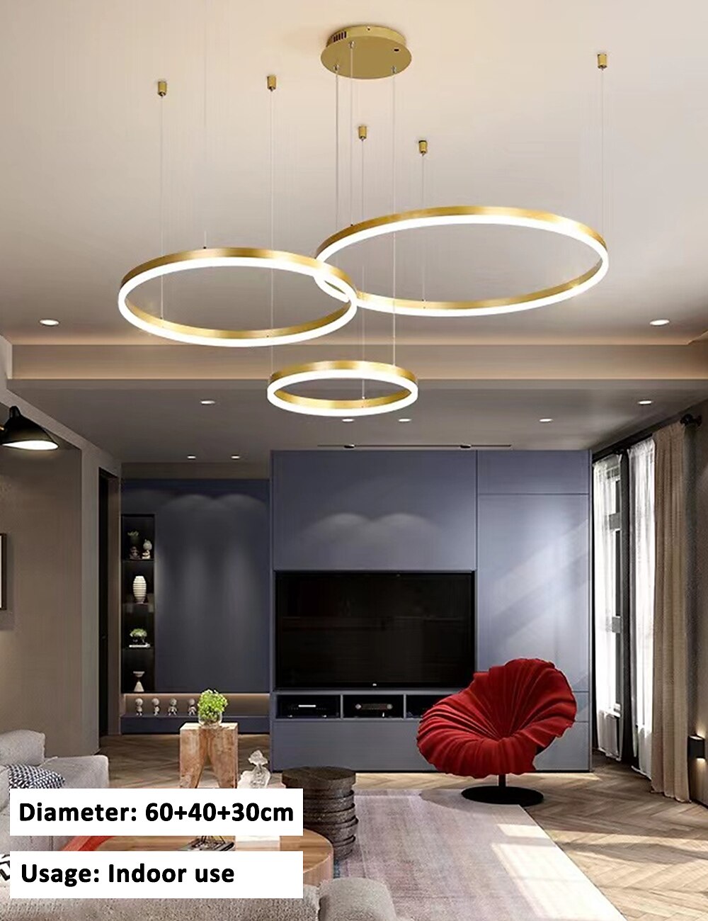 Πολυέλαιος κυκλικής σχεδίασης 1 φωτός led 60w/ μοντέρνα κρεμαστά φώτα led για σαλόνι καφέ-μπαρ δωμάτιο μαγαζιού με δυνατότητα ρύθμισης ρύθμισης μόνο με τηλεχειριστήριο 2025 - $495.89 –P4
