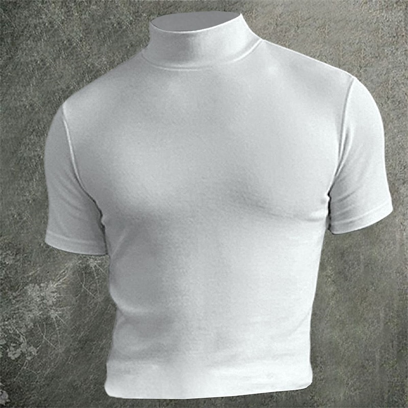 Homme T-shirt Faux col roulé Manches courtes Col roulé Col montant Été Uni Designer Basique Moderne Contemporain Vacances Rue Sortir Noir Bleu gris foncé T-shirt haut de gamme pour homme de 2026 ? $17.99 –P2