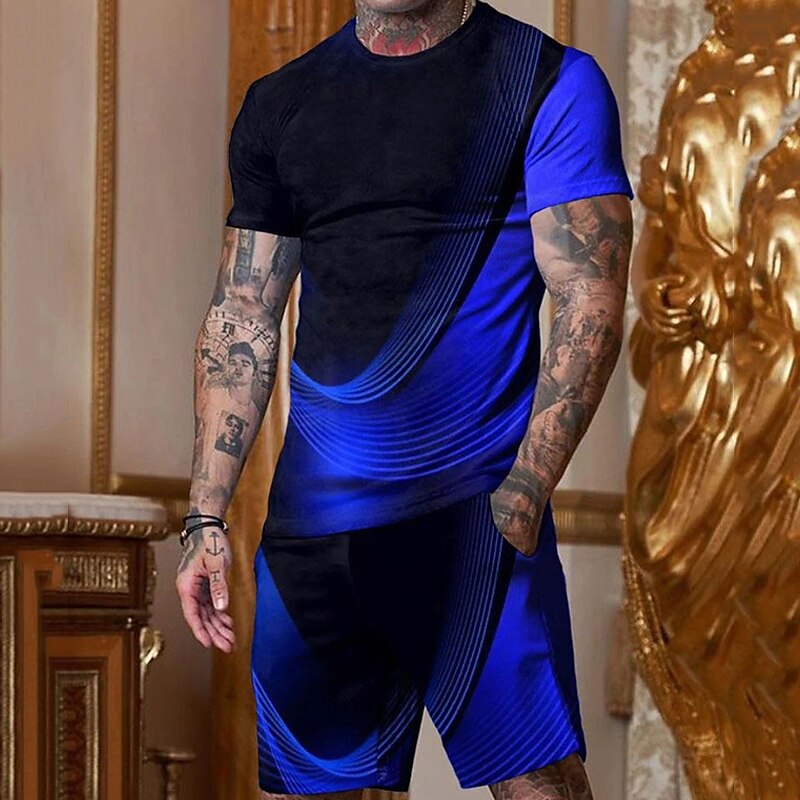 Hombre Graphic de impresión en 3D A Rayas 2 piezas Conjuntos de camisetas Conjunto de pantalones cortos y camiseta Trajes De Camiseta Camiseta de doble color Manga Corta Cuello Barco Design Casual 2025 - $25.99 –P1