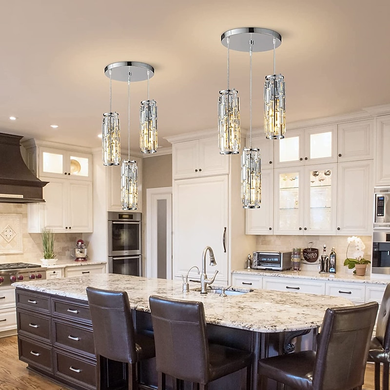 lampada a sospensione a led illuminazione a sospensione cromata/oro moderna lampada a sospensione mini lampadari di cristallo lampada a sospensione regolabile per sala da pranzo con isola cucina (1/3 del 2025 a $103.99 –P4
