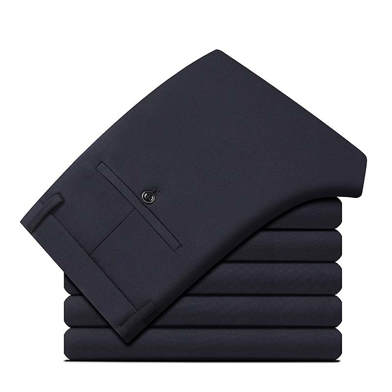 Homens Social Calças Bolsos Perna reta Tecido Casamento Escritório Trabalho Chique & Moderno Formal Preto Azul Marinha Cintura Alta Micro-Elástica de 2026 por $24.99 –P11