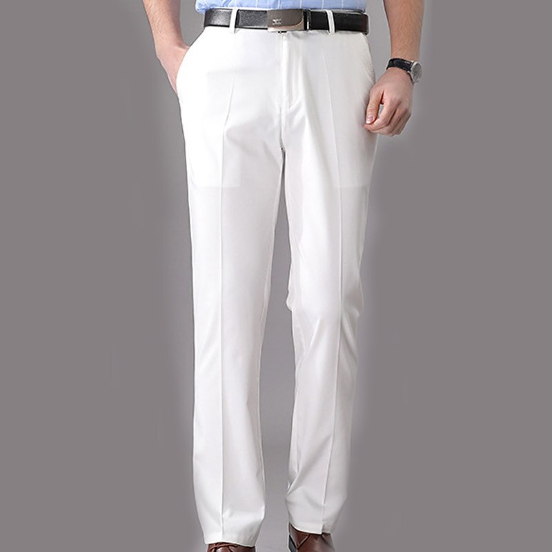 Herren Anzughosen Hose Hosen Tasche Gerade geschnitten Glatt Hochzeit B¨¹ro Arbeit Baumwollmischung Schick & Modern Ausgefallene Schwarz Weiß Hoher Taillenbund Mikro-elastisch 2025 - $42.99 –P7