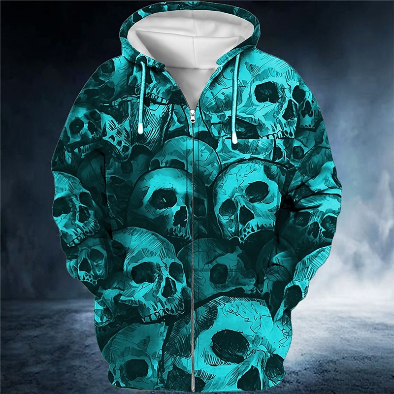 Men s Skull Graphic Prints Hoodie Hoodies Sweatshirt Full Zip Hoodie Long Sleeve Hooded Sweatshirt Hooded Streetwear 3D Print Sports Outdoor Daily Sports Red Blue Zipper Print Spring Fall 2024 31.99