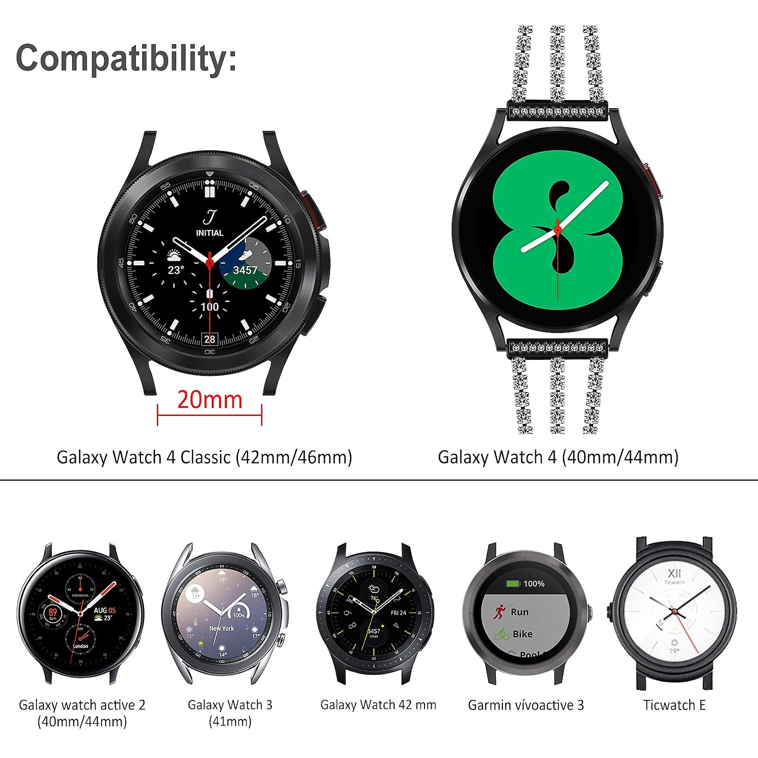 Cinturino per orologio  per Samsung Watch 7/6/5/4 40/44mm, Galaxy Watch 5 Pro 45mm, Galaxy Watch 6/4 Classic 42/46/43/47mm, Watch 3, Active 2, Gear S3 S2 Acciaio inossidabile Sostituzione Cinghia del 2026 a $21.99 –P9