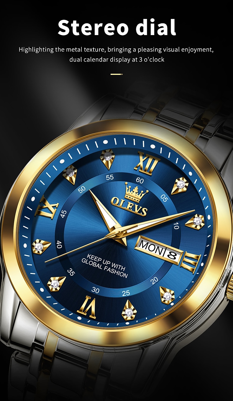 OLEVS Quartz Horloge Cadeau voor mannen Luxe Diamanten Gouden Horloge Waterdicht Luminous RVS Zaken Mannen Quartz Horloge Mannen Horloge 2026 - $35.99 –P5