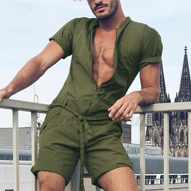 Voor heren Jumpsuit Casual korte broek Vetoketju Zak Effen Comfort Casual Dagelijks Feestdagen Katoenmix Streetwear Stijlvol Zwart Groen 2026 - $33.99 –P2