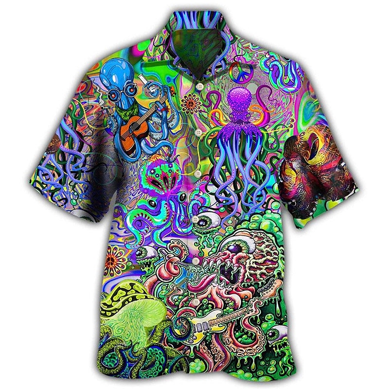 Męskie Tropikalny Gitara Ośmiornica Koszula Koszula hawajska Koszula Aloha Krótki rękaw Koszula Wieczorne Tropikalny Moda Hawajskie Codzienny Hawajskie Święto Żółty Czerwony Fioletowy S M L 2025 - $24.99 –P3
