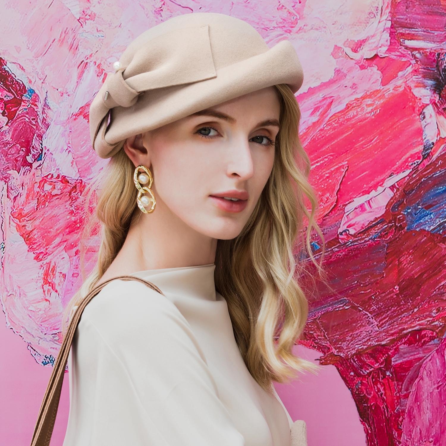 elegancki fason 100% wełniane czapki z gładkim / jednolitym 1 szt. impreza / wieczór / swobodny nakrycie głowy święta / specjalne okazje / biuro & kariera / ukończenie studiów / gratulacje / rocznica 2026 - $49.99 –P1