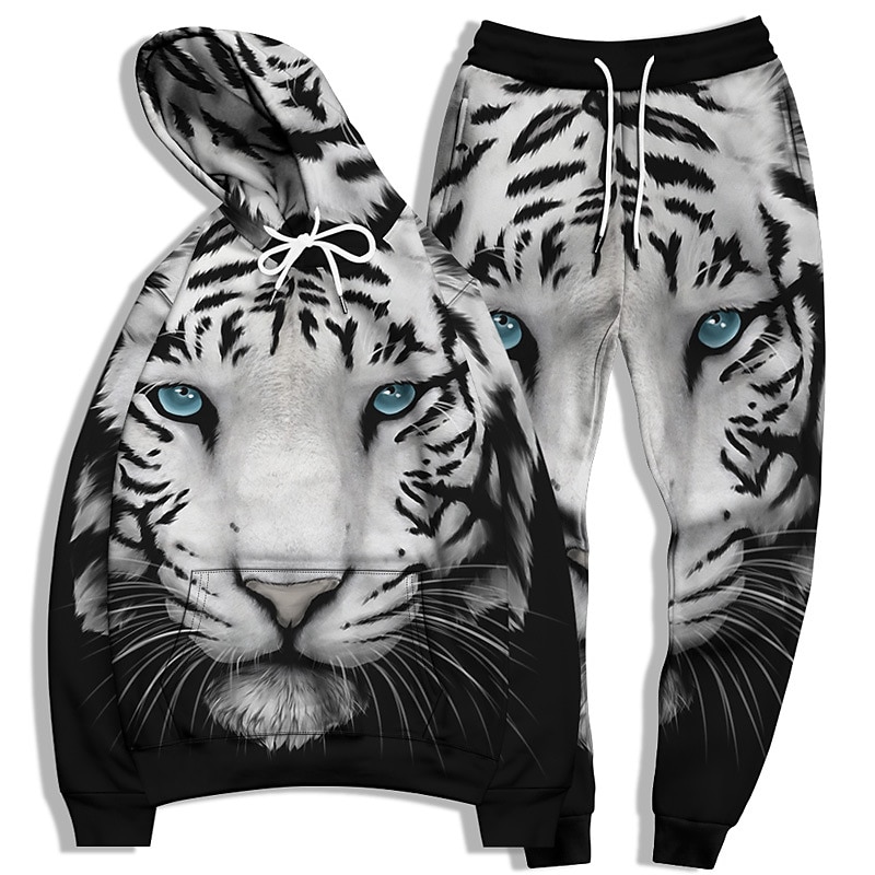 Homme Ensemble Survetement Ensemble de sweats à capuche Noir et Blanc Noir Noir + blanc Jaune Gris Claire Capuche Graphic tigre 2 Pièces Imprimer Sport & Loisir Casual Des sports 3D effet basique de 2025 ? $31.99 –P5