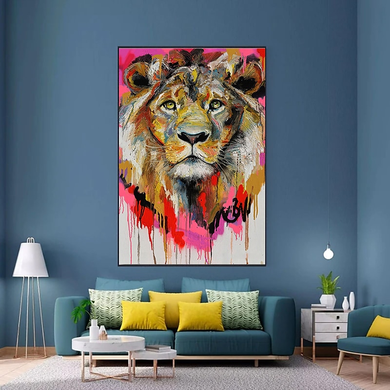 Handgefertigtes Ölgemälde auf Leinwand, Wandkunst, Dekoration, moderner Tierlöwe für Wohnkultur, gerollt, rahmenlos, ungedehnt 2025 - $92.99 –P3