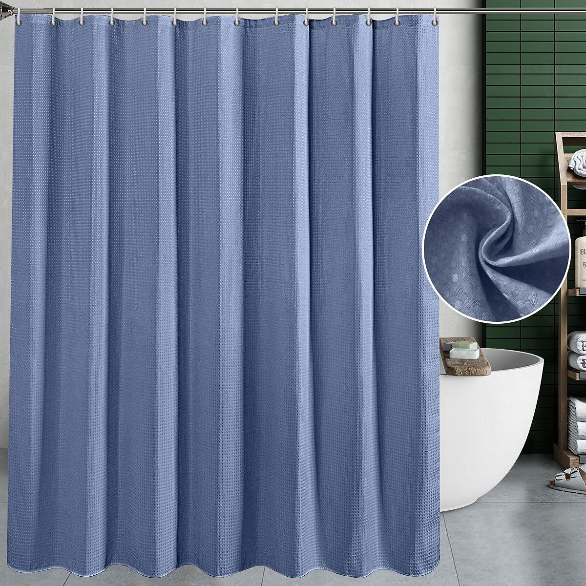 Gradient Waffle Shower Curtain with 12 Hooks 180cm*180cm(70"*70") Textured Fabric Waterproof Bathroom Decor Gradient Modern Shower Curtain Sets 2025 - $25.99 –P13