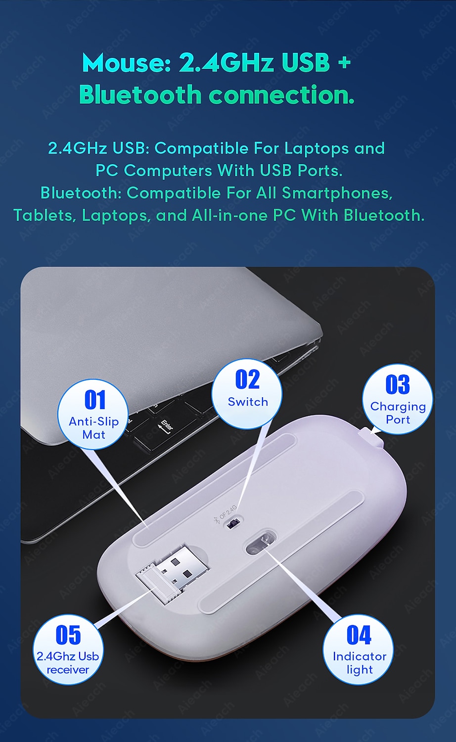 Keyboard and Mouse Combo For Tablet Android iOS Windows, Wireless Slim Mouse Keyboard Combo, Bluetooth Rainbow Backlit Keyboard 2025 - $43.99 –P9