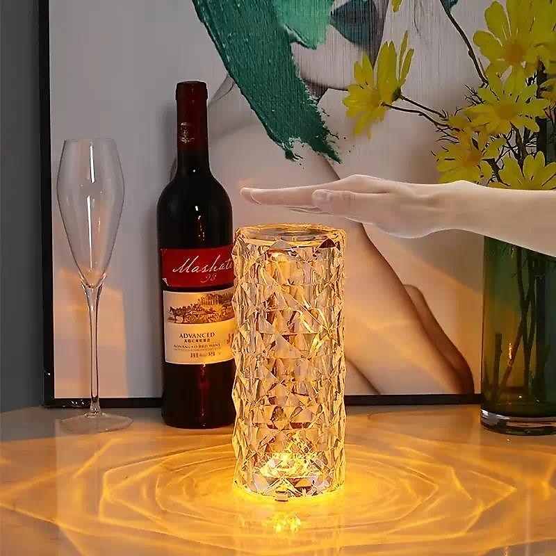 krystall bordlampe rose lys led projektor 3 farger touch justerbar romantisk diamant atmosfære lys usb touch nattlampe for bar, soverom, julevalentin gave til barn jenter elsker 2025 - $17.99 –P6