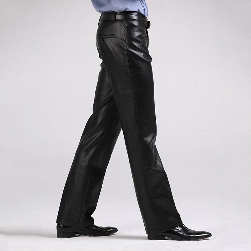 Men's Dress Pants Winter Pants Trousers Faux Leather Shorts Pocket Straight Leg Solid Colored Comfort Warm Wedding Office Business Faux Leather Streetwear Casual Black Micro-elastic 2026 - $71.99 –P14