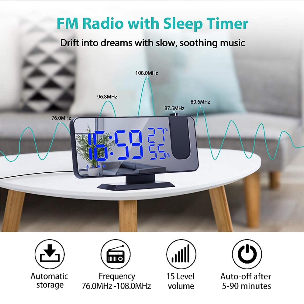LED Digital Projection Alarm Clock Electronic Alarm Clock with Projection FM Radio Time Projector Bedroom Bedside Mute Clock 2025 - $44.99 –P3