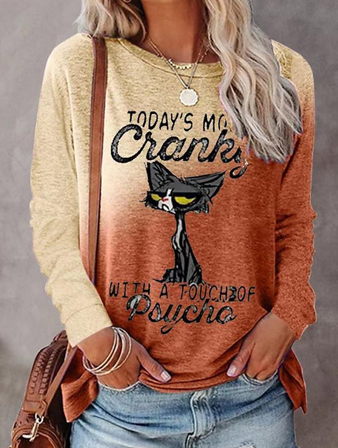 Pentru femei Mărime Plus Tricou Grafic Pisica Gradient de culoare Desen animat Amuzant Manșon Lung Rotund Topuri obișnuite Casual Sfârșit de săptămână Imprimeu Maroniu Galben Roz Îmbujorat Mov Trifoi 2025 - $22.99 –P8