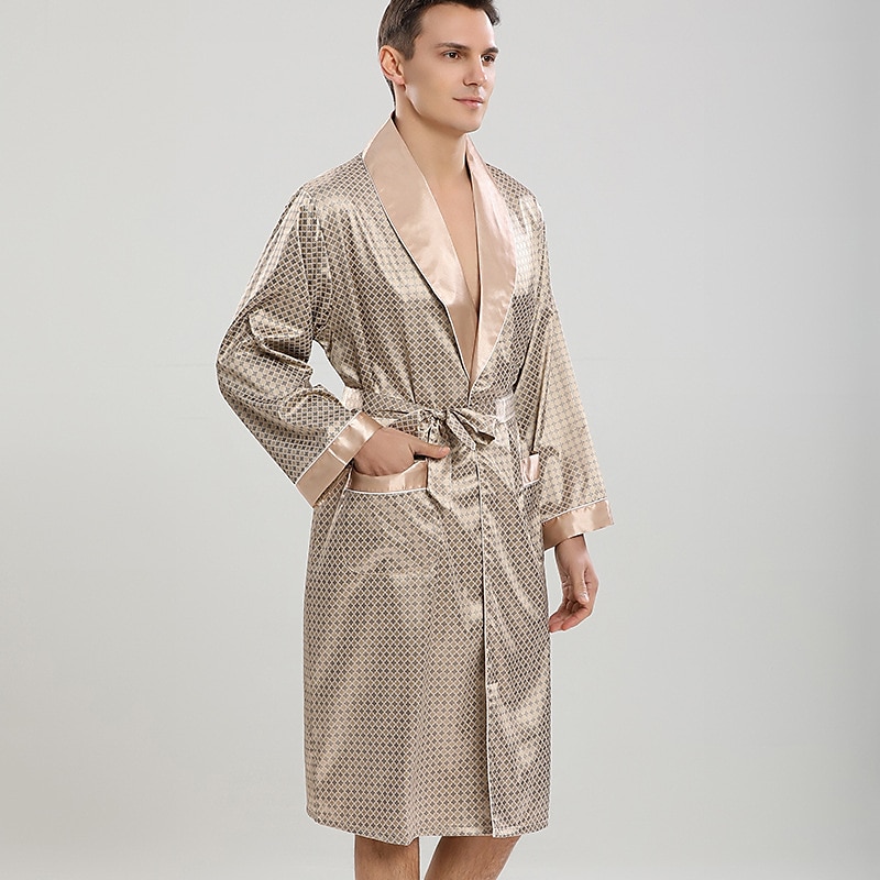 Men's Patterned Satin Nightgown - Luxury Long Sleepwear Robe