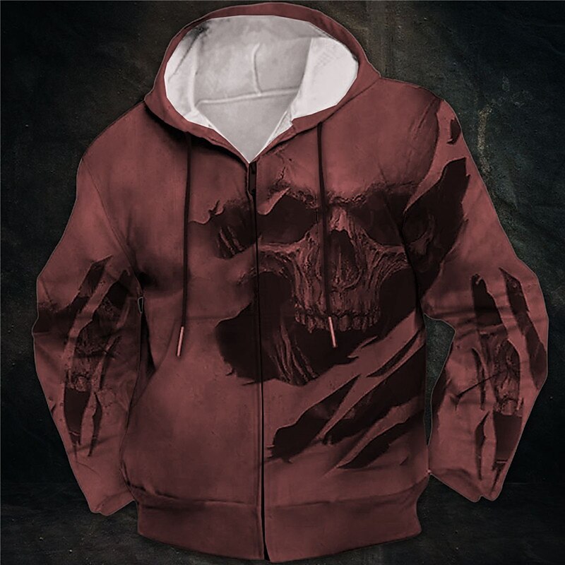 Hombre Cráneos Estampados Sudadera Sudaderas Sudadera con capucha y cremallera completa Manga Larga Sudadera con capucha Con Capucha Ropa de calle Impresión 3D Deporte Diario Deportes Vino Rojo 2025 - $27.99 –P3