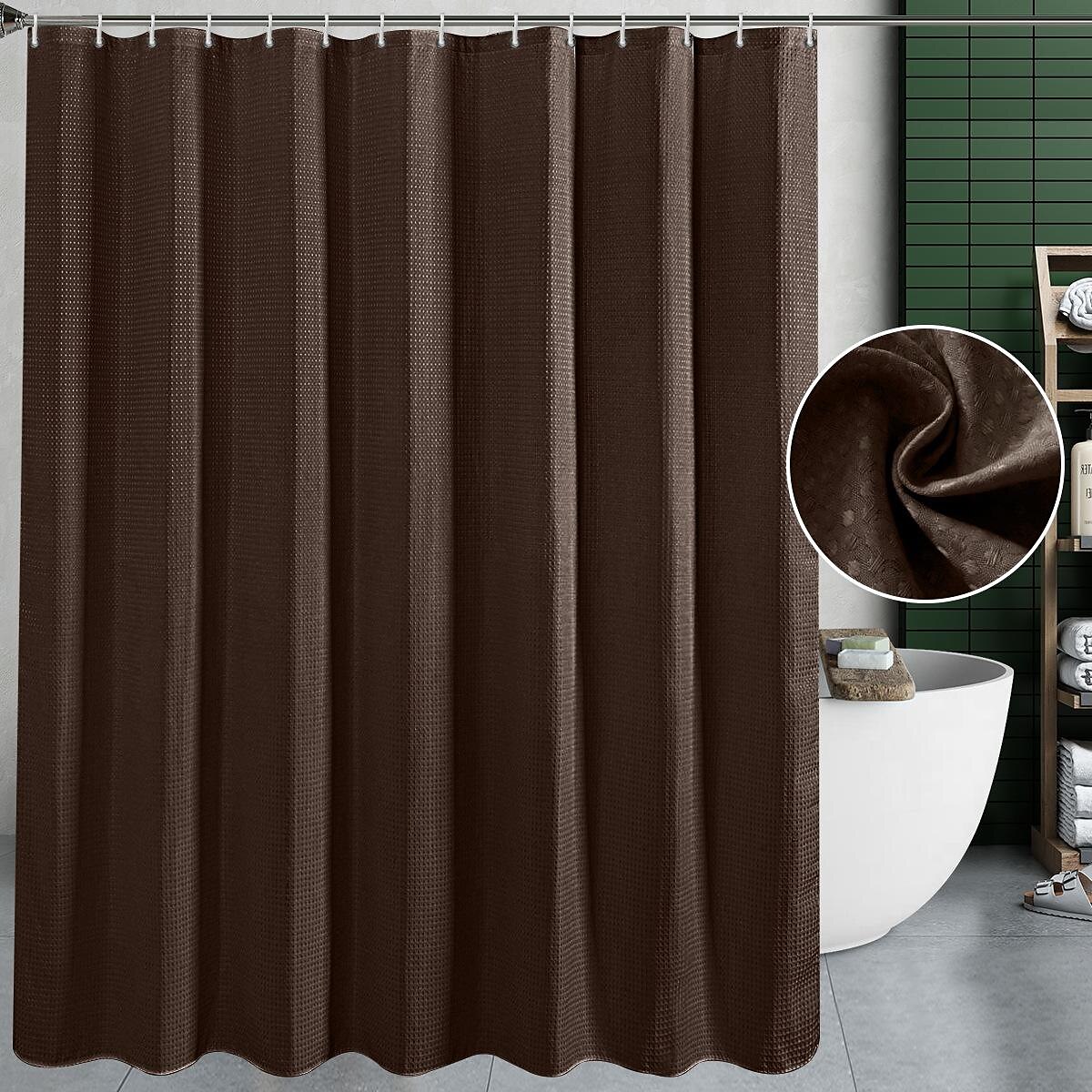 Gradient Waffle Shower Curtain with 12 Hooks 180cm*180cm(70"*70") Textured Fabric Waterproof Bathroom Decor Gradient Modern Shower Curtain Sets 2025 - $25.99 –P7