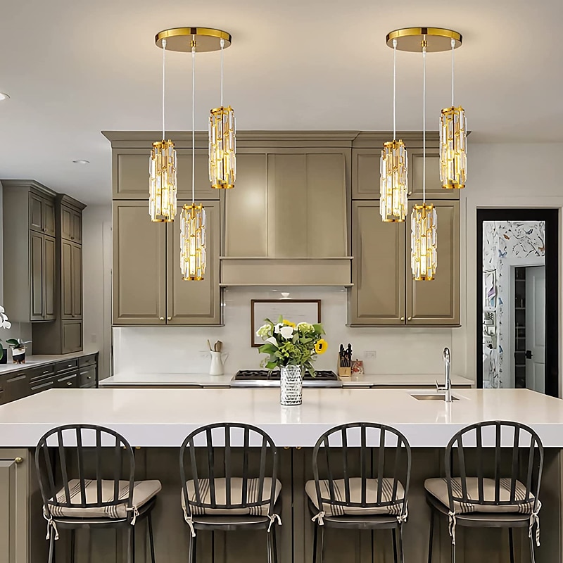 lampada a sospensione a led illuminazione a sospensione cromata/oro moderna lampada a sospensione mini lampadari di cristallo lampada a sospensione regolabile per sala da pranzo con isola cucina (1/3 del 2025 a $103.99 –P6