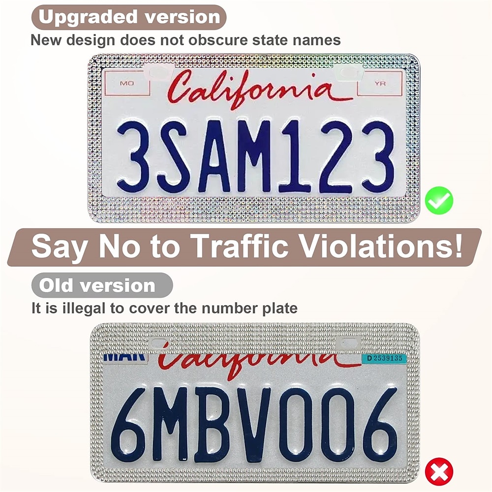 2 Pack Bling License Plate Frames for Women Sparkly Rhinestone Diamond Car Accessories for Women Handcrafted Stainless Steel Car License Plate Cover with Glitter Crystal Caps 2026 - $35.99 –P8