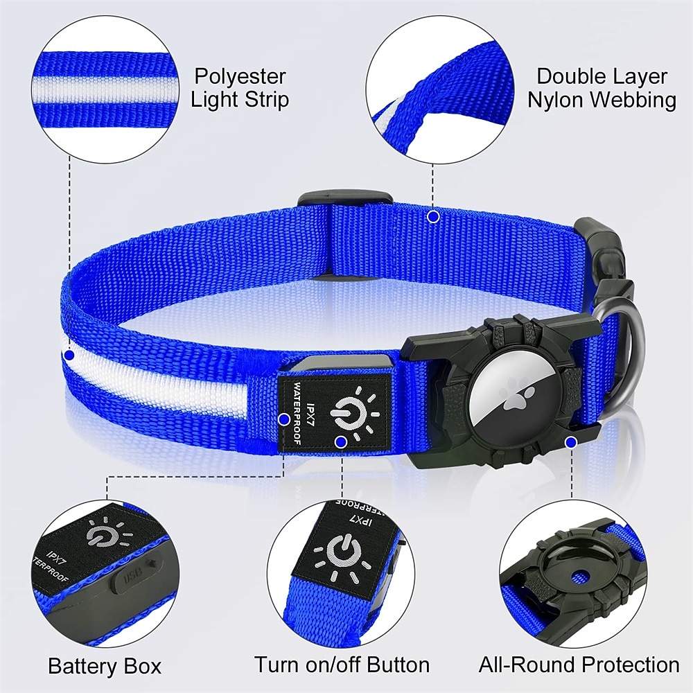 LED Dog Collar with AirTag Holder – IPX7 Waterproof USB-C Rechargeable Glow Nylon Pet Collar for Small Dogs & Puppies, Light Up Flashing for Night Walking 2026 - $20.16 –P11