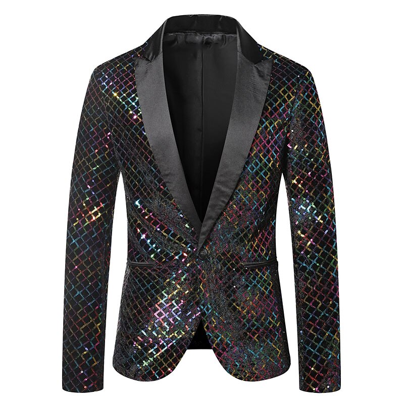 Per uomo Giacca Feste Ufficio e carriera splendente All'aperto Tasche Strass Autunno Inverno A quadri Moda Top caldi Bavero Argenteo Oro Arcobaleno Giacca del 2025 a $54.99 –P1