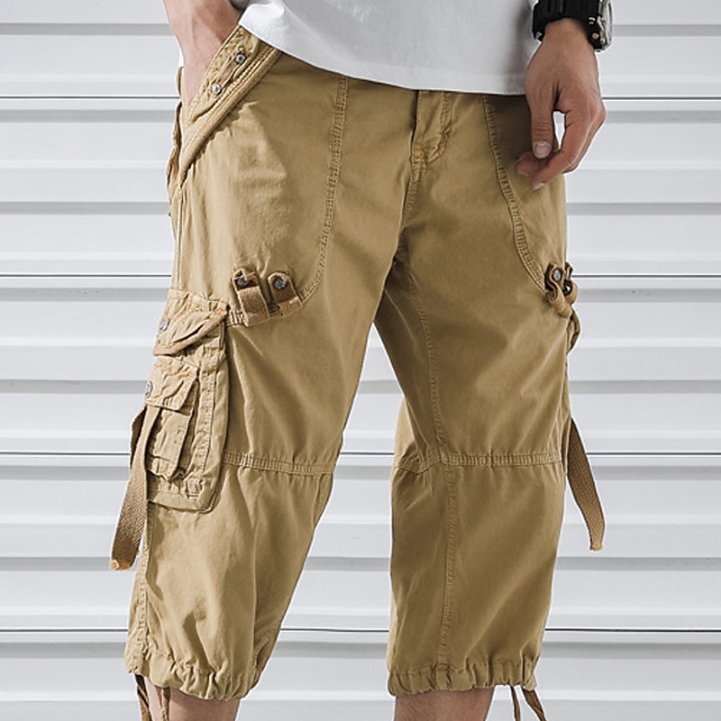 Men's Capri Cargo Shorts Cargo Shorts Shorts Capri Pants Hiking Shorts Leg Drawstring 6 Pocket Plain Comfort Outdoor Daily Going out Fashion Streetwear Black Army Green 2026 - $31.99 –P12