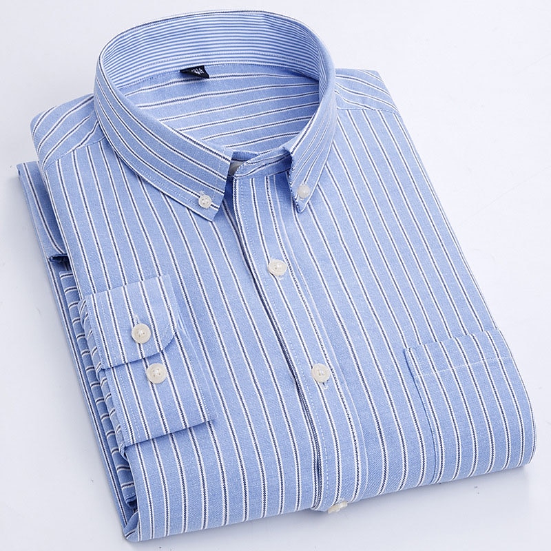 Herr Skjorta Randig tröja Button Down skjorta Oxford skjorta Randig Bröllop Utomhus Rubinrött Blå Himmelsblå Dammig blå Långärmad Fyrkantig hals Vår & Höst Kläder Button-Down 2025 - $21.99 –P4