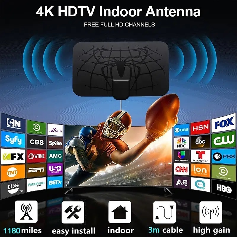 3000 mile 8k antenă tv digitală dvb-t2 de interior cu amplificator amplificator antenă 1080p pentru antenă de mașină rv travel smart tv 2025 - $12.99 -P5