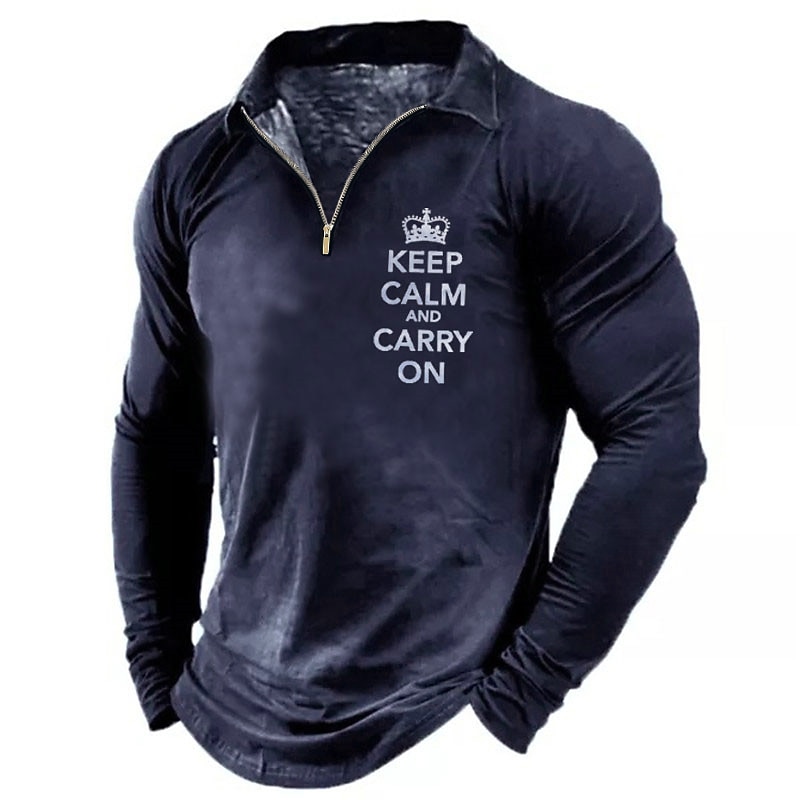 Herrars Långärmad Grafik Tee "Håll Dig Lugnt Och Fortsätt" Kvarts-Zip 2026 - $25.99 –P1