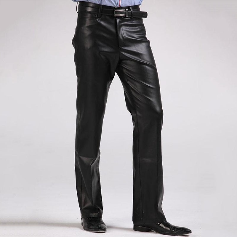 Men's Dress Pants Winter Pants Trousers Faux Leather Shorts Pocket Straight Leg Solid Colored Comfort Warm Wedding Office Business Faux Leather Streetwear Casual Black Micro-elastic 2026 - $71.99 –P12