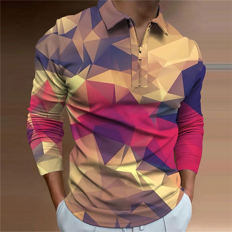 Miesten Geometrinen Vetoketjulliset poolopaidat Golfpaita Pitkähihainen Poolopaidat Kauluspaidat Vapaa-aika Lomavaatteet Muodolliset vaatteet Festivaalivaatteet 3D-tulostus Quarter Zip Polo Keltainen 2025 - $23.99 –P2