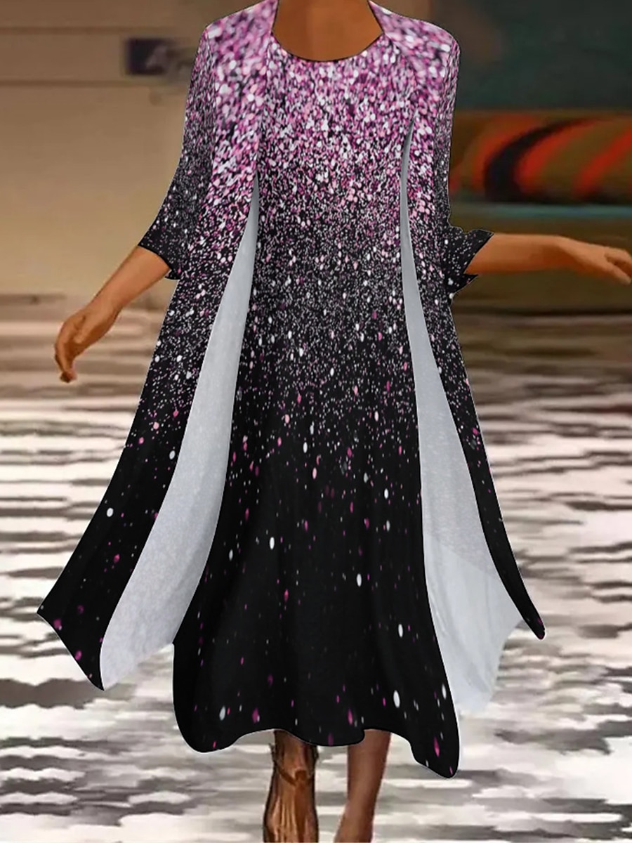 Femme Robe mi-longue Robe casual Robe Ensemble Robe deux pièces Robe d'église Mode Extérieur du quotidien Sortie Standard A Ombre Manches 3/4 Col Ras du Cou Rose Claire Bleu Dorée Vert Eté Printemps de 2025 ? $34.99 –P8