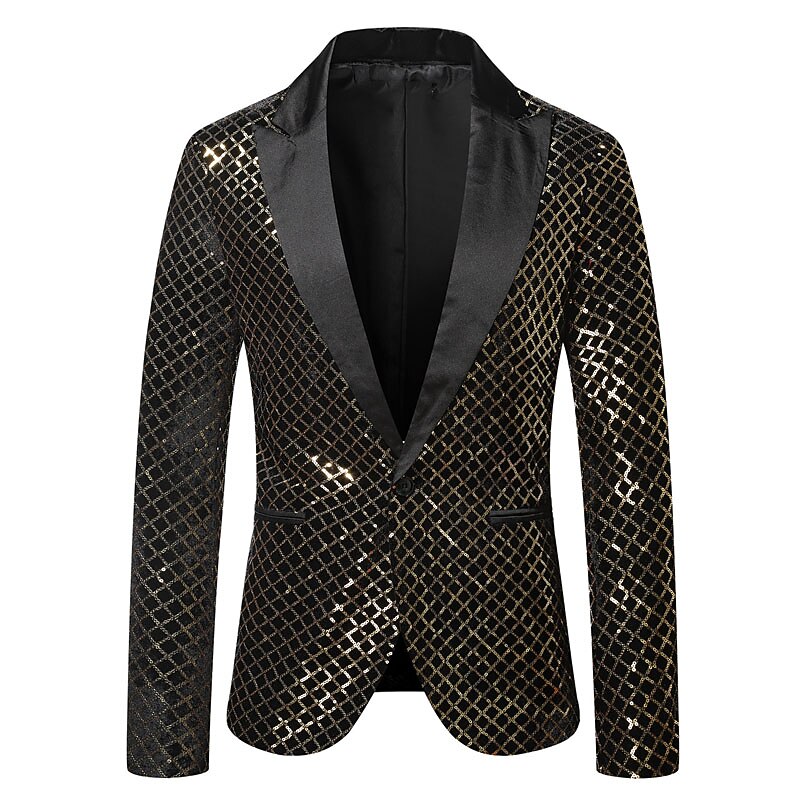 Per uomo Giacca Feste Ufficio e carriera splendente All'aperto Tasche Strass Autunno Inverno A quadri Moda Top caldi Bavero Argenteo Oro Arcobaleno Giacca del 2025 a $54.99 –P3
