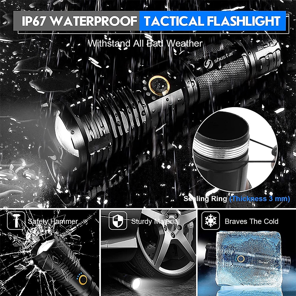 USB Rechargeable LED Flashlight, Tactical Torch Zoomable Waterproof 5 Lighting Modes Quad-core with XHP70.2 Lamp Bead for Camping Hiking 2025 - $23.99 –P4