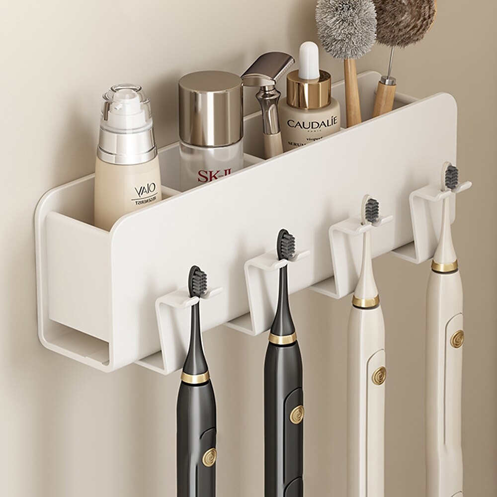 Estante blanco para cepillos de dientes, inodoro para baño, taza para enjuague bucal eléctrica no perforada montada en la pared, estante de almacenamiento de aluminio para espacio montado en la pared 2025 - $31.99 –P4