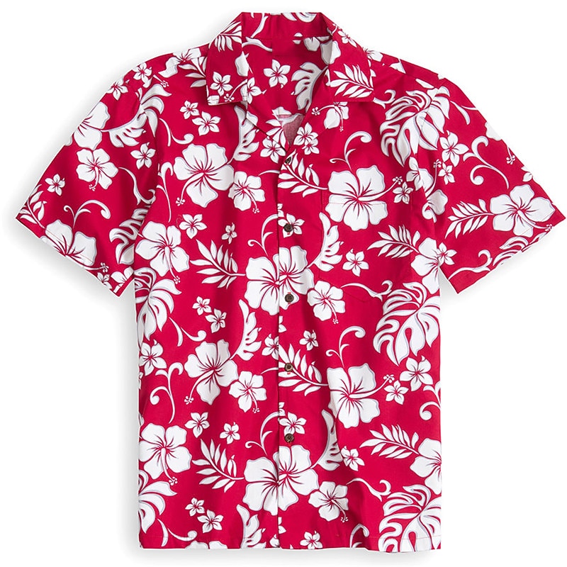 Herr Blommig Tropiska blommor Skjorta Hawaii skjorta Aloha skjorta Kort ärm Skjorta Nedvikt Tropisk Hawaiisk Designer Utomhus Gata Ledigt Rubinrött 3D-tryck S M L 2025 - $24.99 –P1