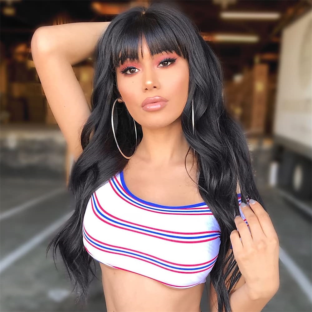 lang oransje parykk med pannelugg bølget krøllet ingefær bangs parykk syntetisk kvinner oransje lang parykk naturlig leter etter daglig og halloween fest 2025 - $29.99 –P7