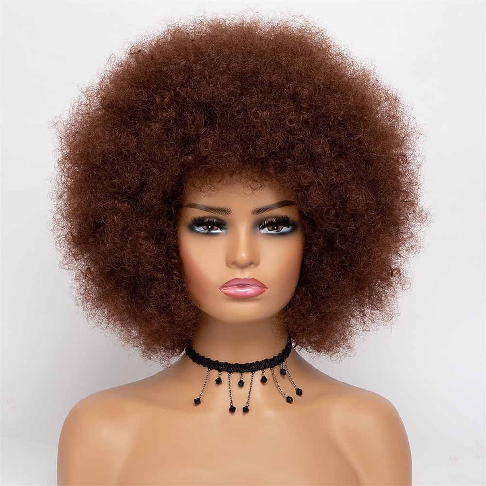 Parrucche afro anni '70 per donne nere - grande parrucca afro puff con frangia capelli sintetici ricci crespi corti per le donne del 2025 a $27.99 –P7