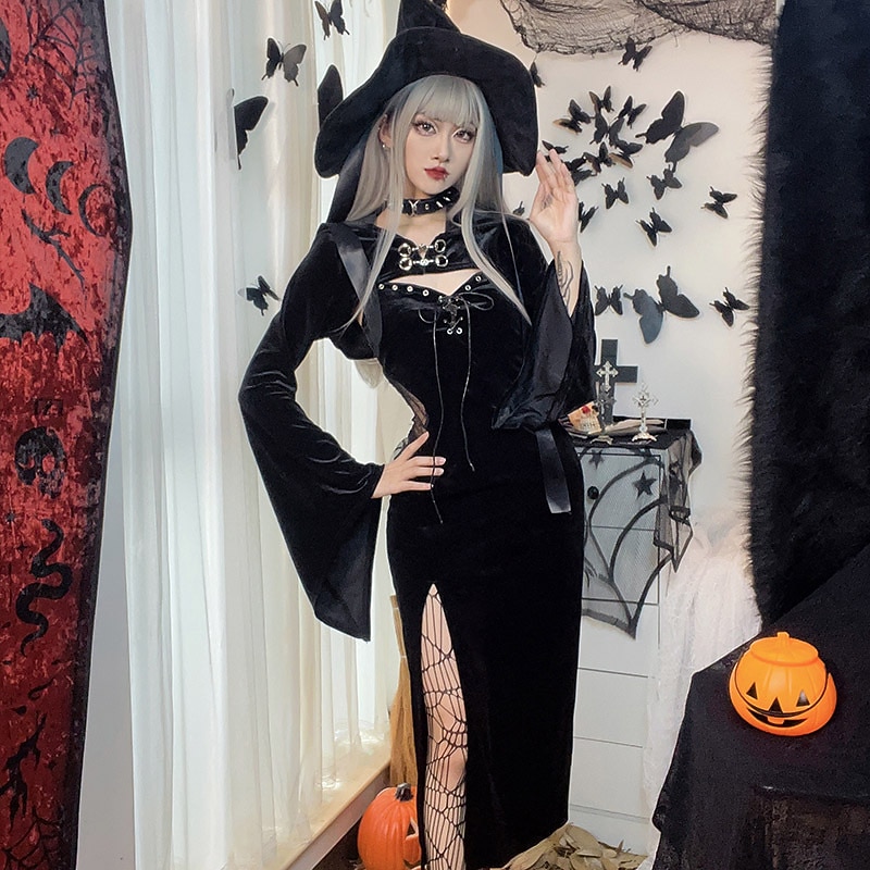 Punk a gotika Sexy kostým Šaty Cosplay kostým Šaty s rozparkem Zvonové Morticia Addamsová Maškarní kostým Dámské Fantazie předvečer Všech svatých Karneval Plesová maškaráda Večírek Klub Dospělé Šaty 2025 - $34.99 –P6