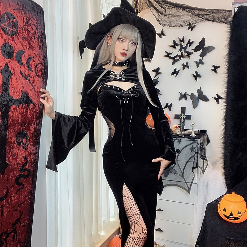 Punk a gotika Sexy kostým Šaty Cosplay kostým Šaty s rozparkem Zvonové Morticia Addamsová Maškarní kostým Dámské Fantazie předvečer Všech svatých Karneval Plesová maškaráda Večírek Klub Dospělé Šaty 2025 - $34.99 –P7