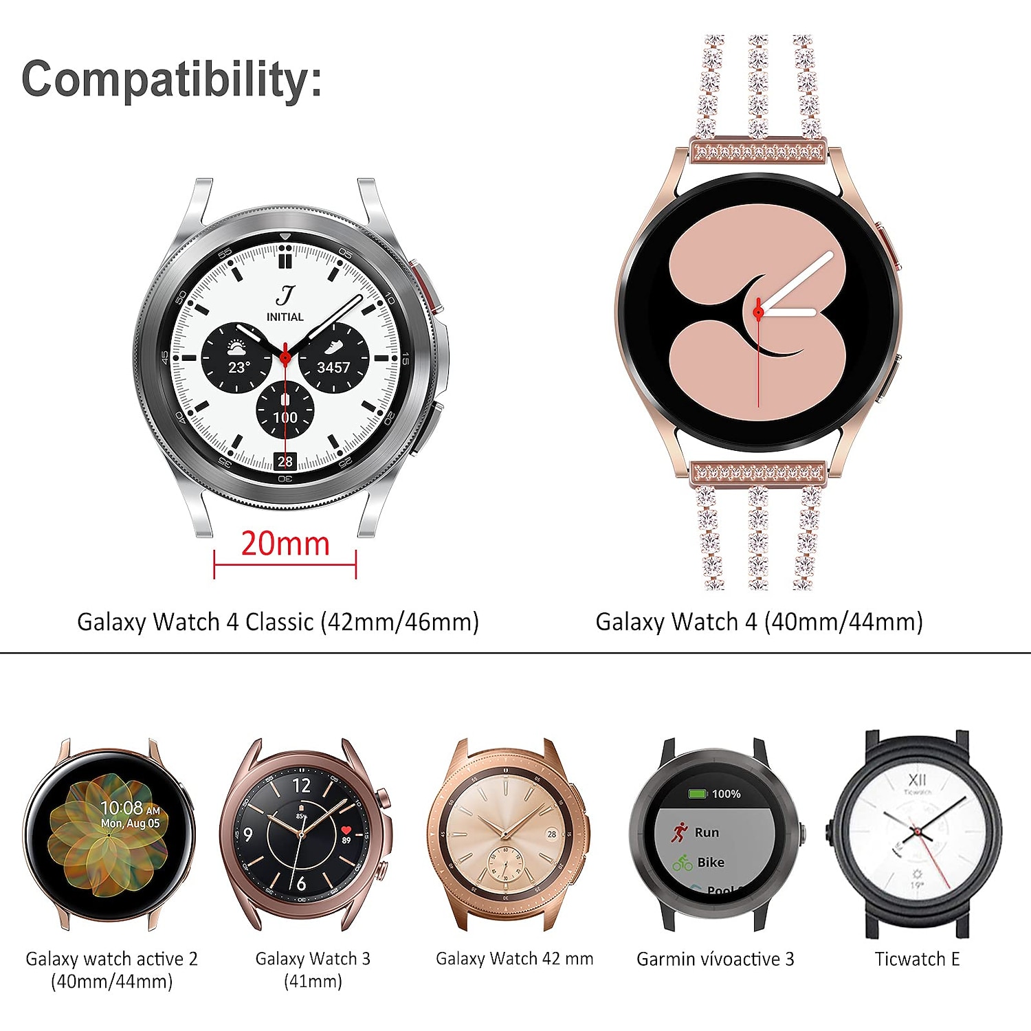 Cinturino per orologio  per Samsung Watch 7/6/5/4 40/44mm, Galaxy Watch 5 Pro 45mm, Galaxy Watch 6/4 Classic 42/46/43/47mm, Watch 3, Active 2, Gear S3 S2 Acciaio inossidabile Sostituzione Cinghia del 2026 a $21.99 –P14