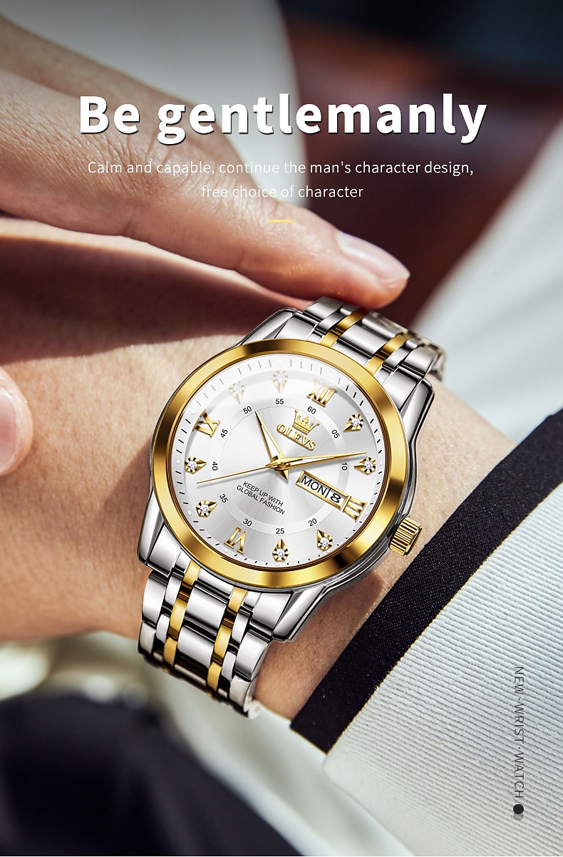 OLEVS Quartz Horloge Cadeau voor mannen Luxe Diamanten Gouden Horloge Waterdicht Luminous RVS Zaken Mannen Quartz Horloge Mannen Horloge 2026 - $35.99 –P9